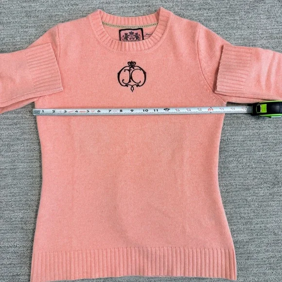 Juicy Couture Pink Cashmere Wool Sweater Pullover Embroidered Crew Women Medium - Picture 10 of 14
